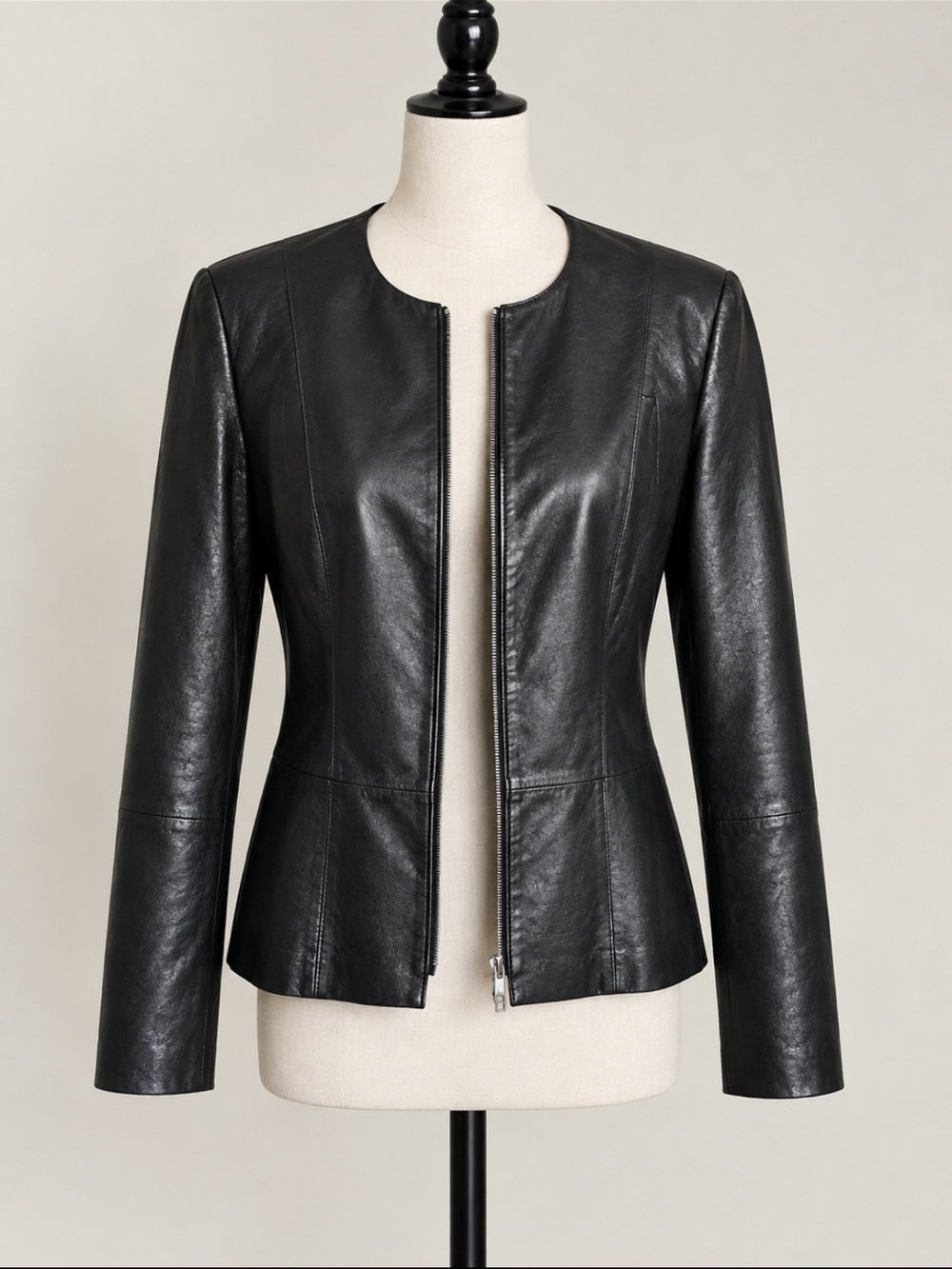Lafayette 148 Classic Italian Black Leather Zip-Front Women's Jacket - Picture 2 of 2